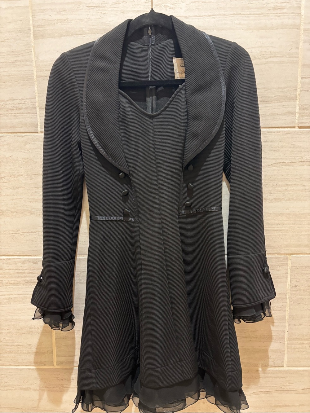 Stunning! Joseph Ribkoff Black Long-Sleeve Fit & Flare Dress with Chiffon Trim